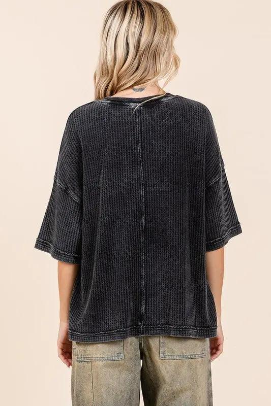 Mittoshop Mineral Wash Waffle Knit Short Sleeve Top for Women - Love Salve